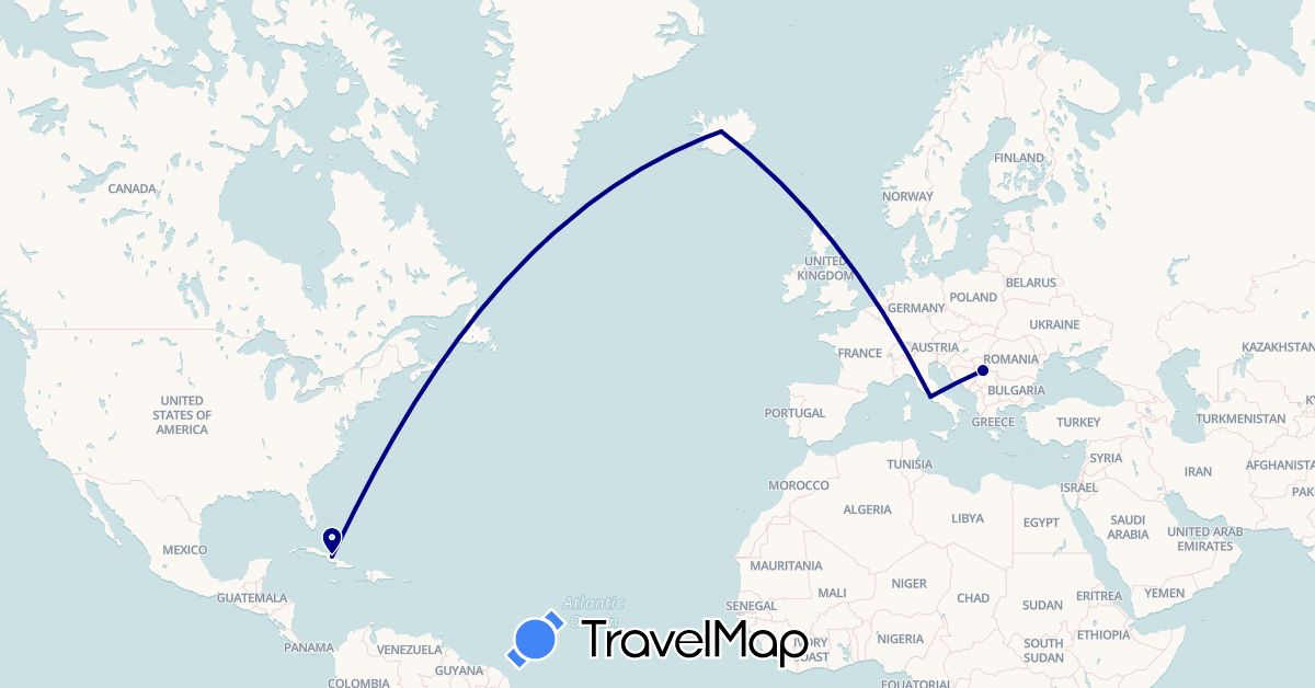 TravelMap itinerary: driving in Cuba, Iceland, Italy, Serbia (Europe, North America)